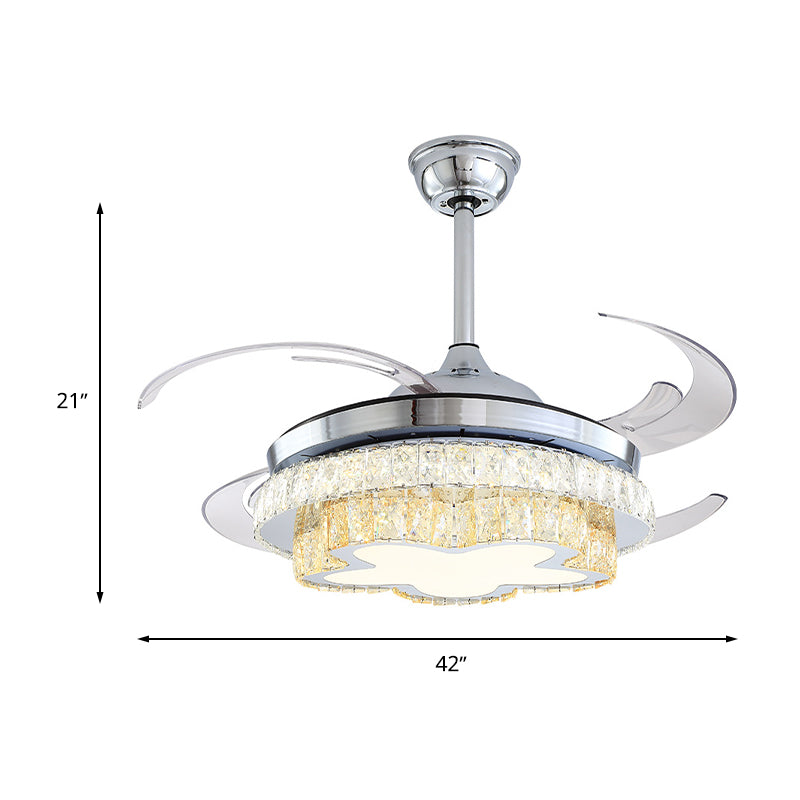 Star Shape Downrod Flush Lamp with Fan Modern Style Beveled Crystal LED Semi Ceiling Light in Silver Clearhalo 'Ceiling Fans with Lights' 'Ceiling Fans' 'Modern Ceiling Fans' 'Modern' Lighting' 314028