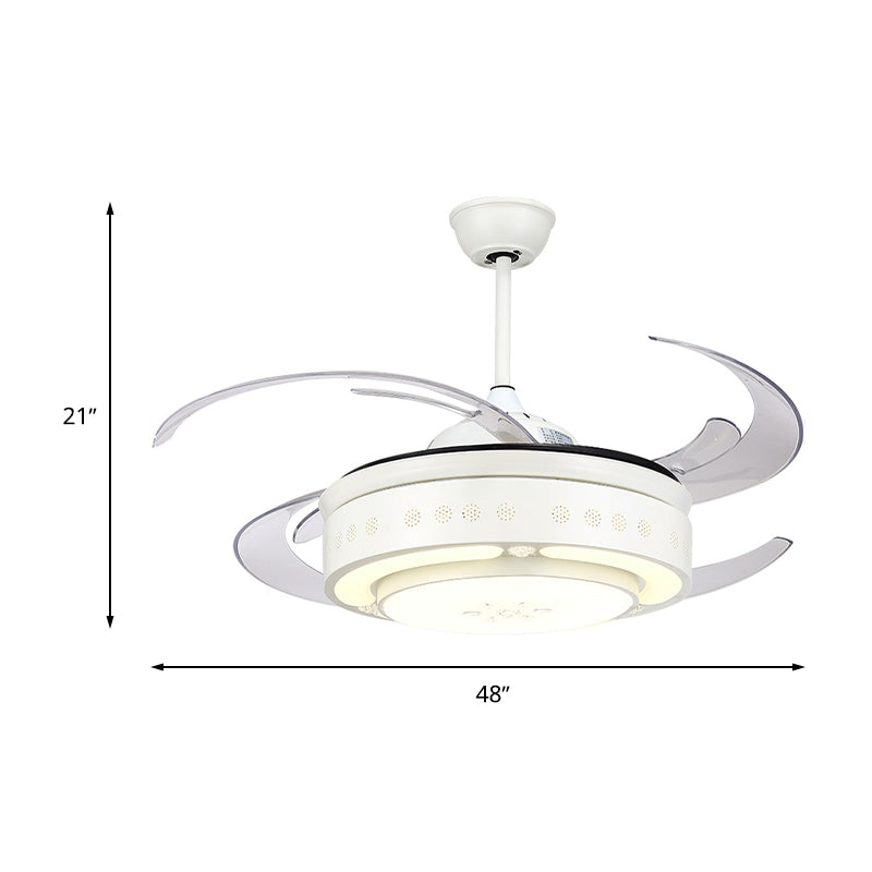 8-Blade White Drum Fan Lighting Minimal Acrylic Shade Semi Close to Ceiling Light with Integrated LED Clearhalo 'Ceiling Fans with Lights' 'Ceiling Fans' 'Modern Ceiling Fans' 'Modern' Lighting' 314040