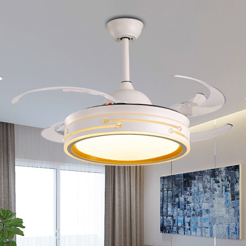 Minimalist LED Ceiling Fan Drum Light Acrylic White Flush Lamp with Schedule Shutdown Design White Clearhalo 'Ceiling Fans with Lights' 'Ceiling Fans' 'Modern Ceiling Fans' 'Modern' Lighting' 314043