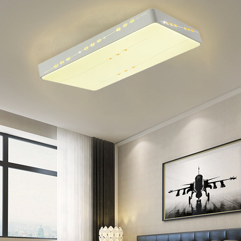 Simple Style LED Flush Mount Light White Rectangle/Square/Round Ceiling Lighting with Crystal Accent, 18.5"/19.5"/31" Wide White Clearhalo 'Ceiling Lights' 'Close To Ceiling Lights' 'Close to ceiling' 'Flush mount' Lighting' 314155