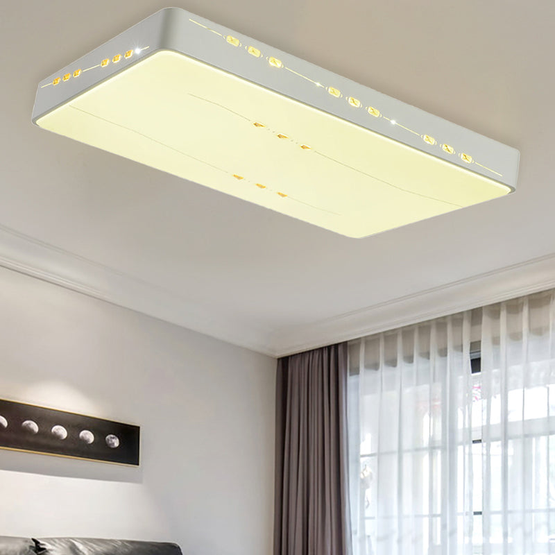 Simple Style LED Flush Mount Light White Rectangle/Square/Round Ceiling Lighting with Crystal Accent, 18.5"/19.5"/31" Wide Clearhalo 'Ceiling Lights' 'Close To Ceiling Lights' 'Close to ceiling' 'Flush mount' Lighting' 314156