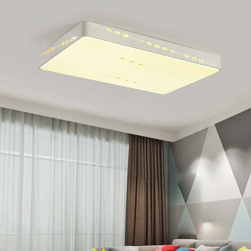 Simple Style LED Flush Mount Light White Rectangle/Square/Round Ceiling Lighting with Crystal Accent, 18.5"/19.5"/31" Wide Clearhalo 'Ceiling Lights' 'Close To Ceiling Lights' 'Close to ceiling' 'Flush mount' Lighting' 314157