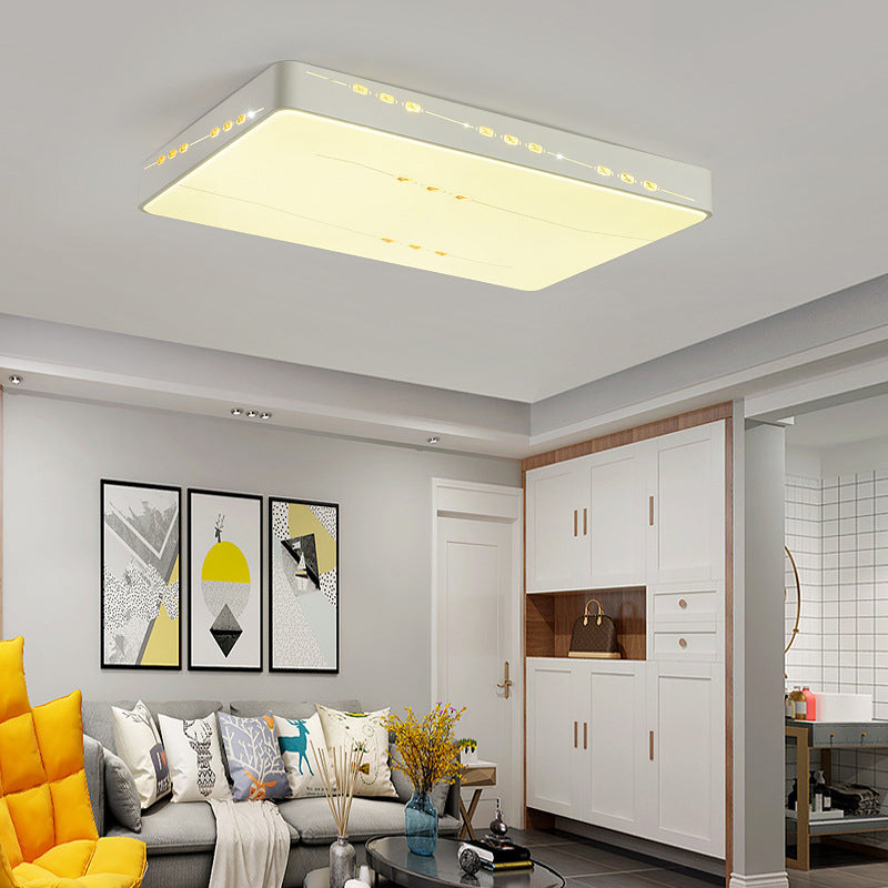 Simple Style LED Flush Mount Light White Rectangle/Square/Round Ceiling Lighting with Crystal Accent, 18.5"/19.5"/31" Wide Clearhalo 'Ceiling Lights' 'Close To Ceiling Lights' 'Close to ceiling' 'Flush mount' Lighting' 314158