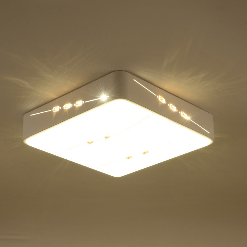 Simple Style LED Flush Mount Light White Rectangle/Square/Round Ceiling Lighting with Crystal Accent, 18.5"/19.5"/31" Wide White 18.5" Clearhalo 'Ceiling Lights' 'Close To Ceiling Lights' 'Close to ceiling' 'Flush mount' Lighting' 314163