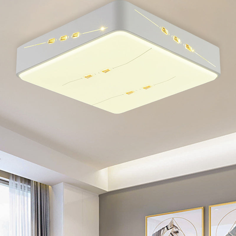 Simple Style LED Flush Mount Light White Rectangle/Square/Round Ceiling Lighting with Crystal Accent, 18.5"/19.5"/31" Wide Clearhalo 'Ceiling Lights' 'Close To Ceiling Lights' 'Close to ceiling' 'Flush mount' Lighting' 314164