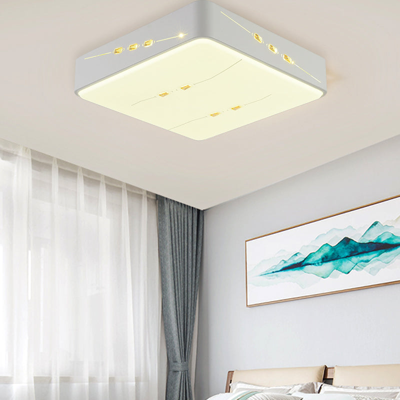 Simple Style LED Flush Mount Light White Rectangle/Square/Round Ceiling Lighting with Crystal Accent, 18.5"/19.5"/31" Wide Clearhalo 'Ceiling Lights' 'Close To Ceiling Lights' 'Close to ceiling' 'Flush mount' Lighting' 314165