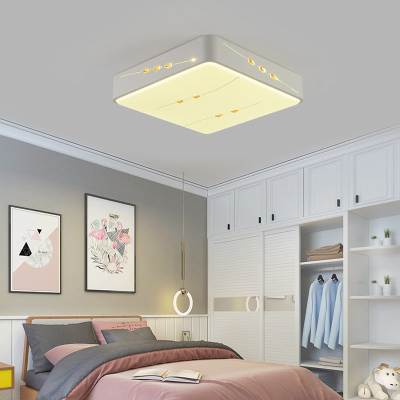 Simple Style LED Flush Mount Light White Rectangle/Square/Round Ceiling Lighting with Crystal Accent, 18.5"/19.5"/31" Wide Clearhalo 'Ceiling Lights' 'Close To Ceiling Lights' 'Close to ceiling' 'Flush mount' Lighting' 314166