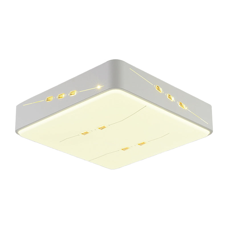 Simple Style LED Flush Mount Light White Rectangle/Square/Round Ceiling Lighting with Crystal Accent, 18.5"/19.5"/31" Wide Clearhalo 'Ceiling Lights' 'Close To Ceiling Lights' 'Close to ceiling' 'Flush mount' Lighting' 314167