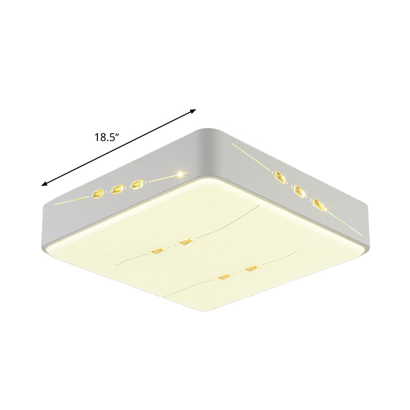 Simple Style LED Flush Mount Light White Rectangle/Square/Round Ceiling Lighting with Crystal Accent, 18.5"/19.5"/31" Wide Clearhalo 'Ceiling Lights' 'Close To Ceiling Lights' 'Close to ceiling' 'Flush mount' Lighting' 314168