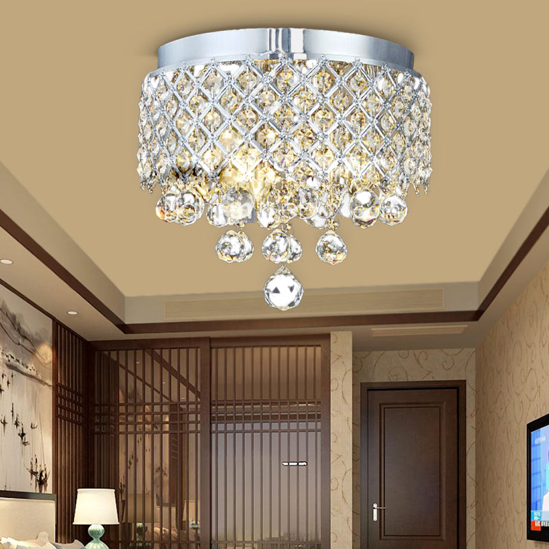 Cascade Flush Mount Lamp Contemporary Crystal Ball 3 Lights Chrome Ceiling Lighting Chrome Clearhalo 'Ceiling Lights' 'Close To Ceiling Lights' 'Close to ceiling' 'Flush mount' Lighting' 314177