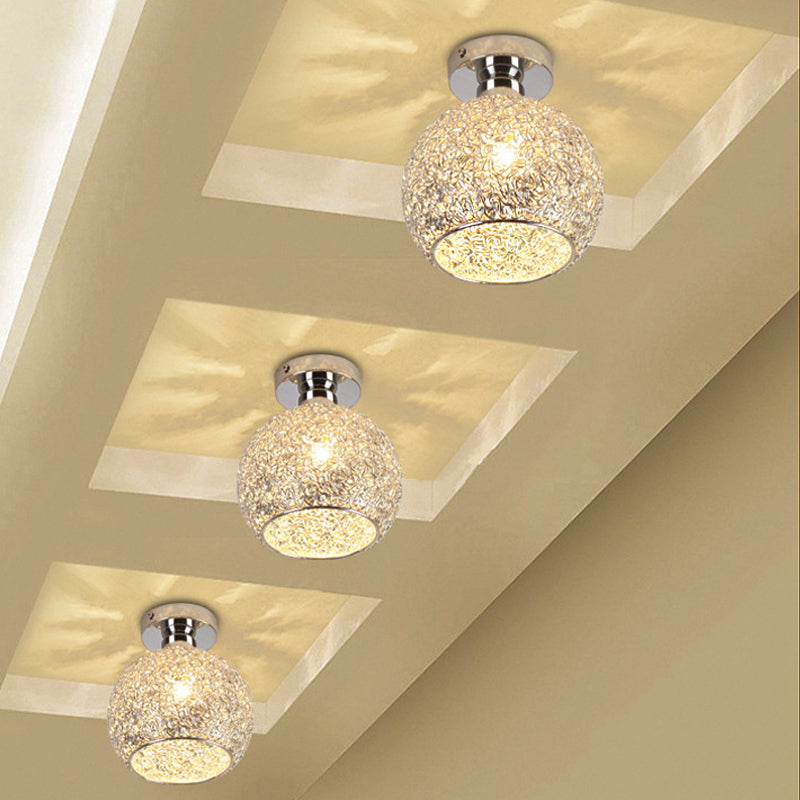 Chrome Globe Ceiling Mounted Light Fixture Simple 1 Head K9 Crystal Semi Flush Light Clearhalo 'Ceiling Lights' 'Close To Ceiling Lights' 'Close to ceiling' 'Semi-flushmount' Lighting' 314191