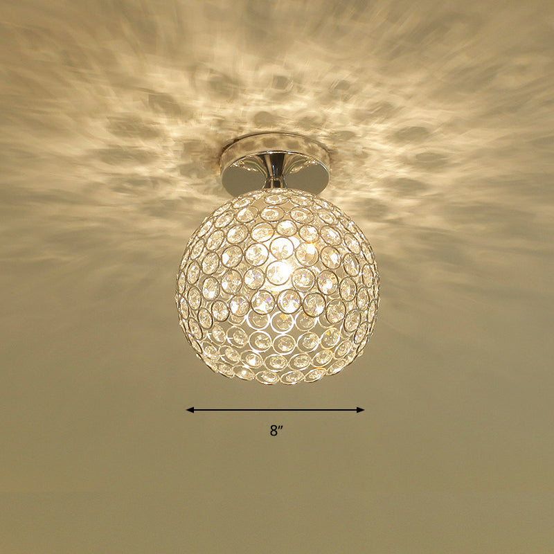 Chrome Globe Ceiling Mounted Light Fixture Simple 1 Head K9 Crystal Semi Flush Light Clearhalo 'Ceiling Lights' 'Close To Ceiling Lights' 'Close to ceiling' 'Semi-flushmount' Lighting' 314194