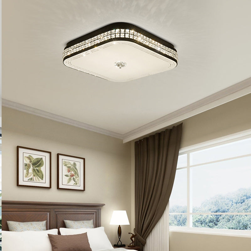 Black Square Flush Mount Fixture Simple Style K9 Crystal LED Ceiling Light for Bedroom Black Clearhalo 'Ceiling Lights' 'Close To Ceiling Lights' 'Close to ceiling' 'Flush mount' Lighting' 314228