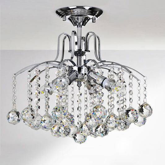 Simple Style Cascade Ceiling Fixture Crystal Ball 8 Heads Living Room Semi Flush Light in Chrome Chrome Clearhalo 'Ceiling Lights' 'Close To Ceiling Lights' 'Close to ceiling' 'Semi-flushmount' Lighting' 314233