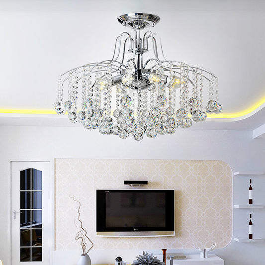 Simple Style Cascade Ceiling Fixture Crystal Ball 8 Heads Living Room Semi Flush Light in Chrome Clearhalo 'Ceiling Lights' 'Close To Ceiling Lights' 'Close to ceiling' 'Semi-flushmount' Lighting' 314235