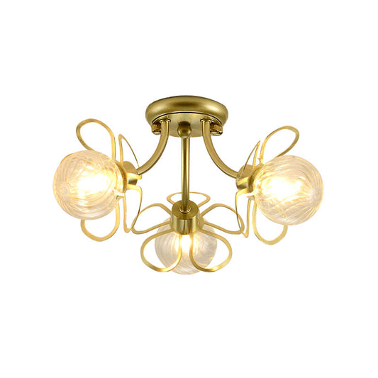 Flower Semi Flush Mount Lamp Minimalist Swirl Crystal 1/3 Lights Black/Gold Ceiling Fixture Clearhalo 'Ceiling Lights' 'Close To Ceiling Lights' 'Close to ceiling' 'Semi-flushmount' Lighting' 314244