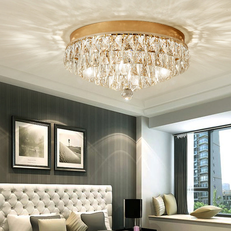 Three Tiers Flush Light Postmodern Crystal Block 2 Heads Gold Ceiling Mount Light Fixture Gold Clearhalo 'Ceiling Lights' 'Close To Ceiling Lights' 'Close to ceiling' 'Flush mount' Lighting' 314276