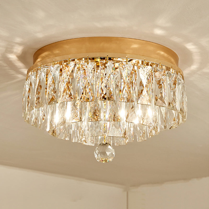 Three Tiers Flush Light Postmodern Crystal Block 2 Heads Gold Ceiling Mount Light Fixture Clearhalo 'Ceiling Lights' 'Close To Ceiling Lights' 'Close to ceiling' 'Flush mount' Lighting' 314277