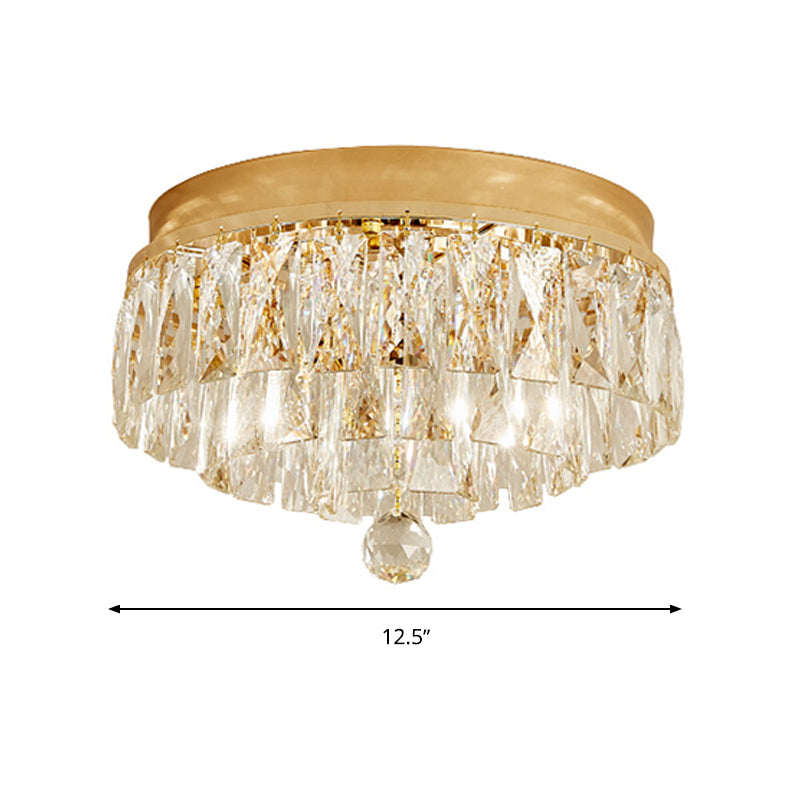 Three Tiers Flush Light Postmodern Crystal Block 2 Heads Gold Ceiling Mount Light Fixture Clearhalo 'Ceiling Lights' 'Close To Ceiling Lights' 'Close to ceiling' 'Flush mount' Lighting' 314281