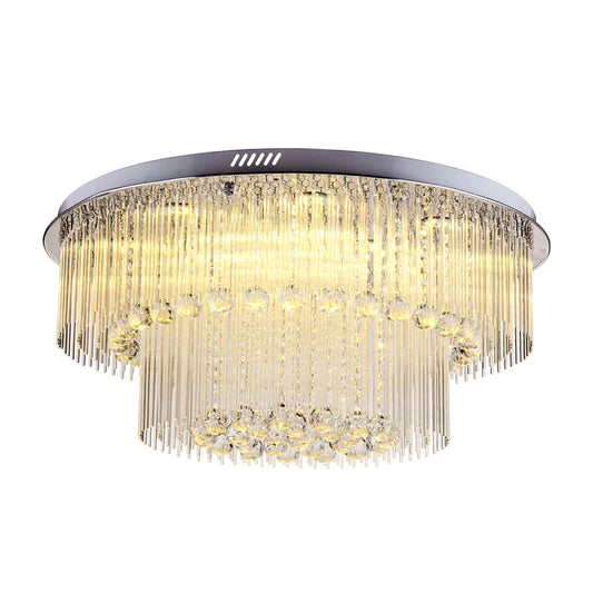 2 Tiers Crystal Rod Ceiling Lamp Modernism Nickel LED Flush Light Fixture for Living Room Clearhalo 'Ceiling Lights' 'Close To Ceiling Lights' 'Close to ceiling' 'Flush mount' Lighting' 314295