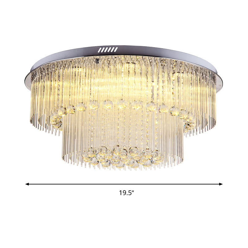 2 Tiers Crystal Rod Ceiling Lamp Modernism Nickel LED Flush Light Fixture for Living Room Clearhalo 'Ceiling Lights' 'Close To Ceiling Lights' 'Close to ceiling' 'Flush mount' Lighting' 314296