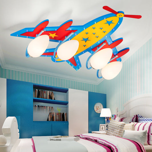 Chic Modern Plane Flush Mount Ceiling Light Metal 3 Bulbs in Multi Color Ceiling Light Fixture for Kindergarten 4 Red-Yellow-Blue Clearhalo 'Ceiling Lights' 'Close To Ceiling Lights' 'Close to ceiling' 'Flush mount' Lighting' 31430