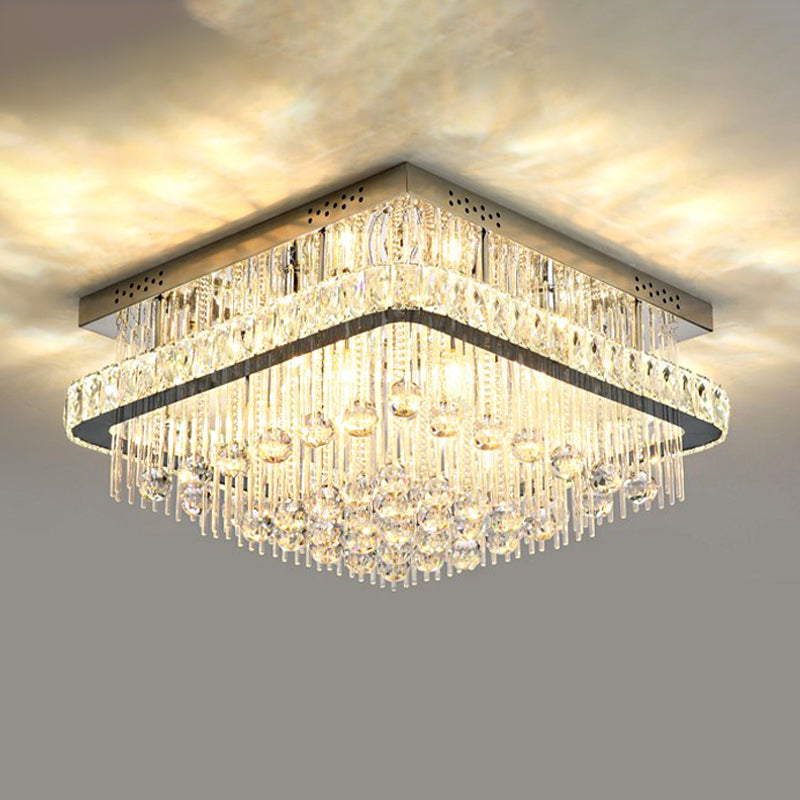 Square Crystal Block Ceiling Lighting Contemporary 8 Heads Nickel Flush Mount Lamp Clearhalo 'Ceiling Lights' 'Close To Ceiling Lights' 'Close to ceiling' 'Flush mount' Lighting' 314313