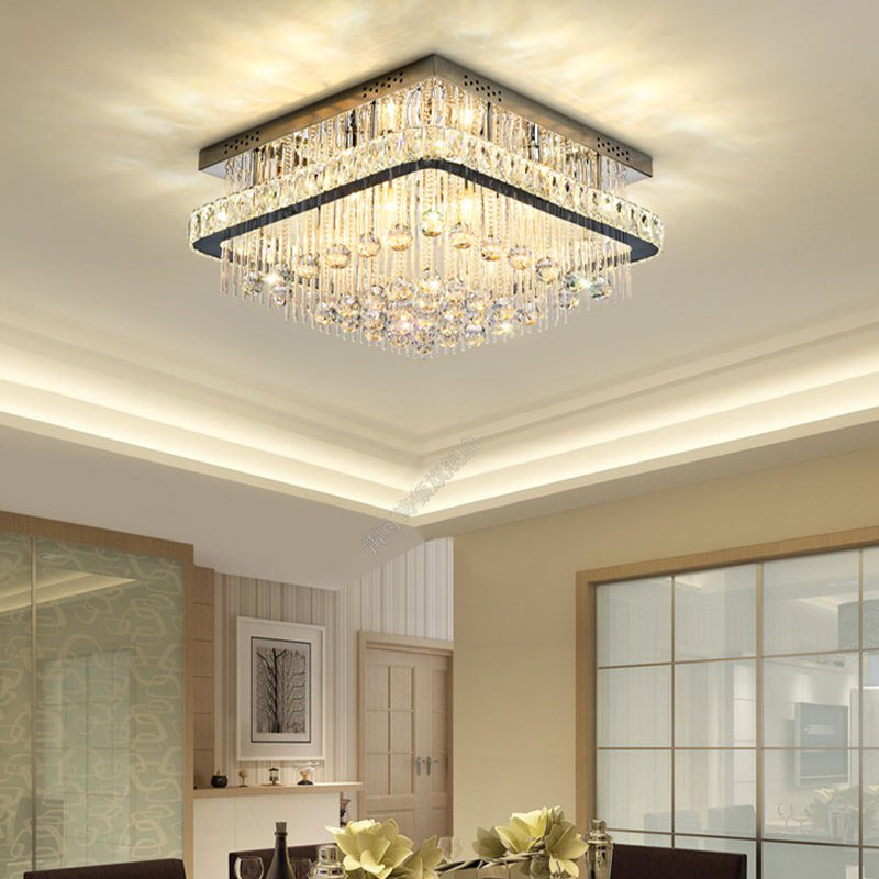 Square Crystal Block Ceiling Lighting Contemporary 8 Heads Nickel Flush Mount Lamp Clearhalo 'Ceiling Lights' 'Close To Ceiling Lights' 'Close to ceiling' 'Flush mount' Lighting' 314314