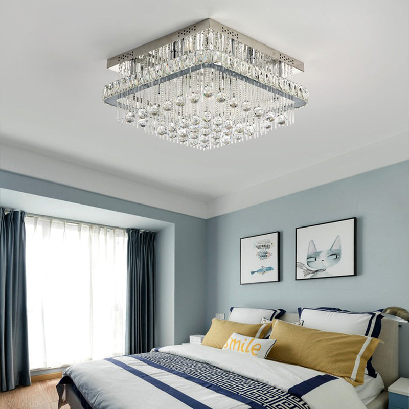 Square Crystal Block Ceiling Lighting Contemporary 8 Heads Nickel Flush Mount Lamp Clearhalo 'Ceiling Lights' 'Close To Ceiling Lights' 'Close to ceiling' 'Flush mount' Lighting' 314315