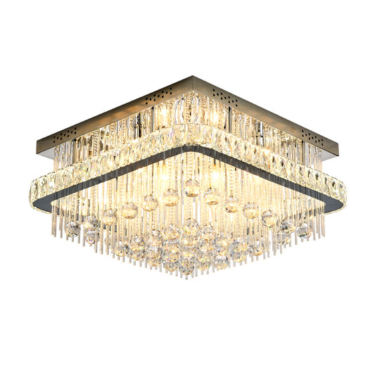 Square Crystal Block Ceiling Lighting Contemporary 8 Heads Nickel Flush Mount Lamp Clearhalo 'Ceiling Lights' 'Close To Ceiling Lights' 'Close to ceiling' 'Flush mount' Lighting' 314316