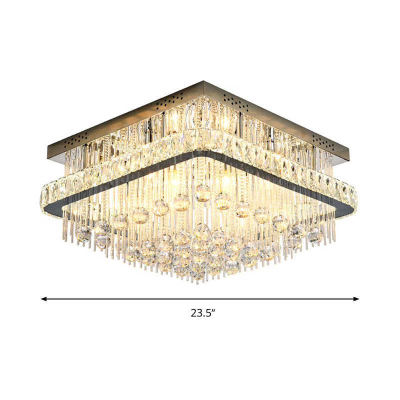 Square Crystal Block Ceiling Lighting Contemporary 8 Heads Nickel Flush Mount Lamp Clearhalo 'Ceiling Lights' 'Close To Ceiling Lights' 'Close to ceiling' 'Flush mount' Lighting' 314317