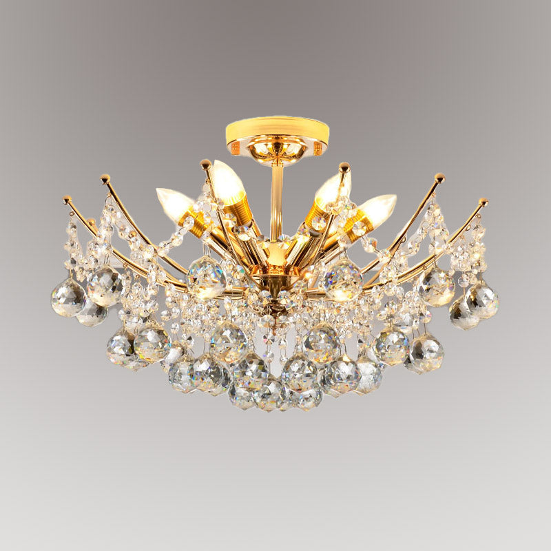 Cascade Ceiling Light Fixture Postmodern Crystal Ball 4 Lights Chrome/Clear/Cognac Semi Flush Mount Light Clearhalo 'Ceiling Lights' 'Close To Ceiling Lights' 'Close to ceiling' 'Semi-flushmount' Lighting' 314323