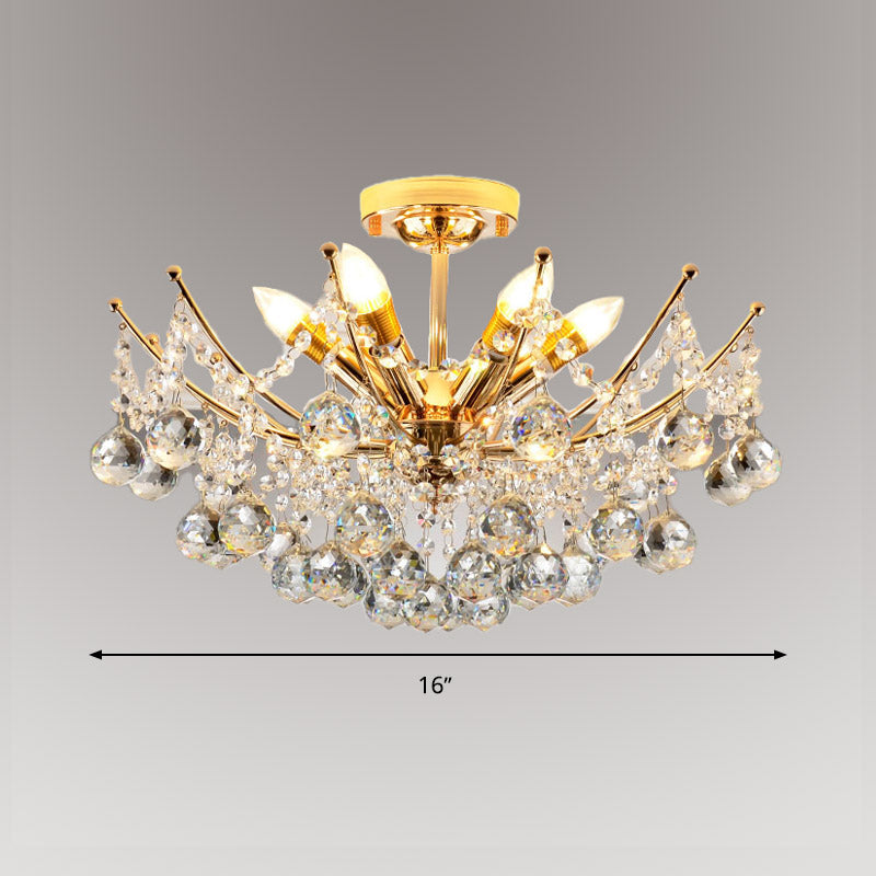 Cascade Ceiling Light Fixture Postmodern Crystal Ball 4 Lights Chrome/Clear/Cognac Semi Flush Mount Light Clearhalo 'Ceiling Lights' 'Close To Ceiling Lights' 'Close to ceiling' 'Semi-flushmount' Lighting' 314324