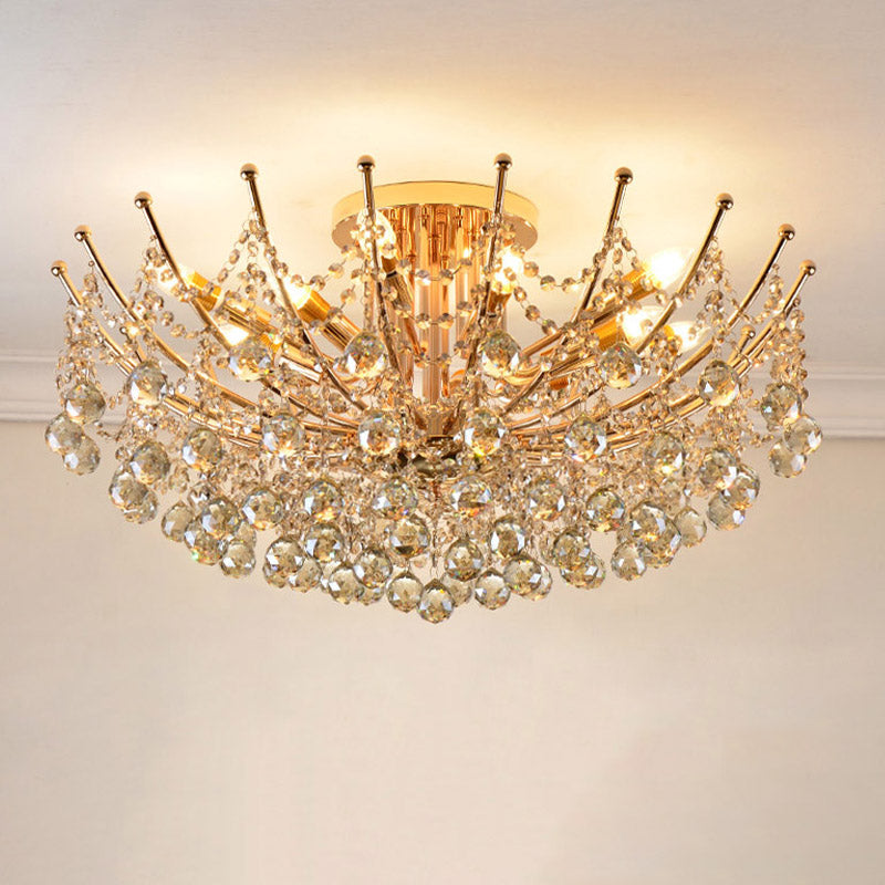 Cascade Ceiling Light Fixture Postmodern Crystal Ball 4 Lights Chrome/Clear/Cognac Semi Flush Mount Light Cognac Clearhalo 'Ceiling Lights' 'Close To Ceiling Lights' 'Close to ceiling' 'Semi-flushmount' Lighting' 314325