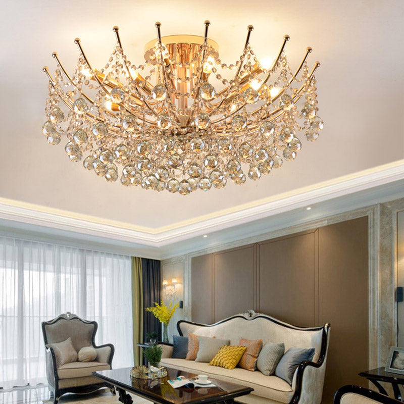 Cascade Ceiling Light Fixture Postmodern Crystal Ball 4 Lights Chrome/Clear/Cognac Semi Flush Mount Light Clearhalo 'Ceiling Lights' 'Close To Ceiling Lights' 'Close to ceiling' 'Semi-flushmount' Lighting' 314327