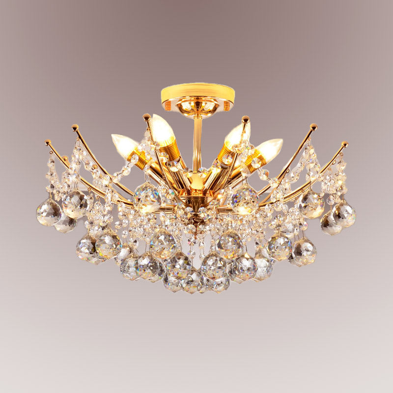 Cascade Ceiling Light Fixture Postmodern Crystal Ball 4 Lights Chrome/Clear/Cognac Semi Flush Mount Light Clearhalo 'Ceiling Lights' 'Close To Ceiling Lights' 'Close to ceiling' 'Semi-flushmount' Lighting' 314328