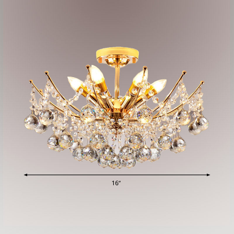 Cascade Ceiling Light Fixture Postmodern Crystal Ball 4 Lights Chrome/Clear/Cognac Semi Flush Mount Light Clearhalo 'Ceiling Lights' 'Close To Ceiling Lights' 'Close to ceiling' 'Semi-flushmount' Lighting' 314329