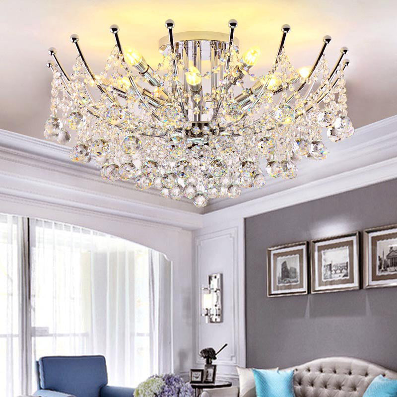 Cascade Ceiling Light Fixture Postmodern Crystal Ball 4 Lights Chrome/Clear/Cognac Semi Flush Mount Light Chrome Clearhalo 'Ceiling Lights' 'Close To Ceiling Lights' 'Close to ceiling' 'Semi-flushmount' Lighting' 314330