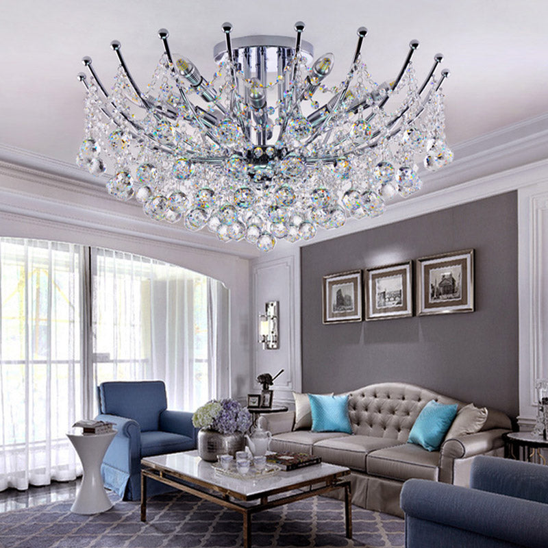 Cascade Ceiling Light Fixture Postmodern Crystal Ball 4 Lights Chrome/Clear/Cognac Semi Flush Mount Light Clearhalo 'Ceiling Lights' 'Close To Ceiling Lights' 'Close to ceiling' 'Semi-flushmount' Lighting' 314331