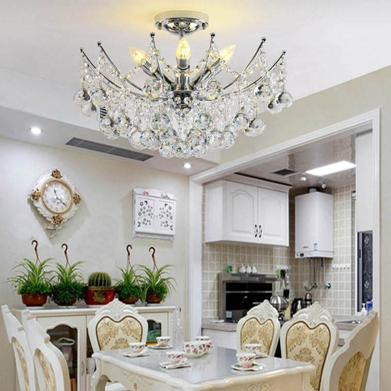 Cascade Ceiling Light Fixture Postmodern Crystal Ball 4 Lights Chrome/Clear/Cognac Semi Flush Mount Light Clearhalo 'Ceiling Lights' 'Close To Ceiling Lights' 'Close to ceiling' 'Semi-flushmount' Lighting' 314332