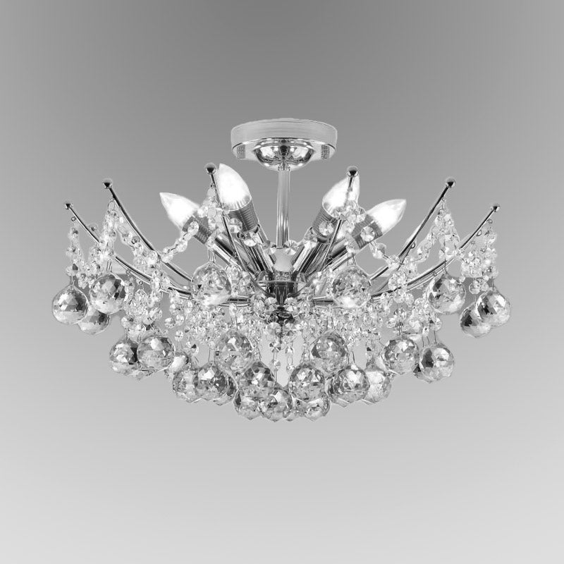 Cascade Ceiling Light Fixture Postmodern Crystal Ball 4 Lights Chrome/Clear/Cognac Semi Flush Mount Light Clearhalo 'Ceiling Lights' 'Close To Ceiling Lights' 'Close to ceiling' 'Semi-flushmount' Lighting' 314334