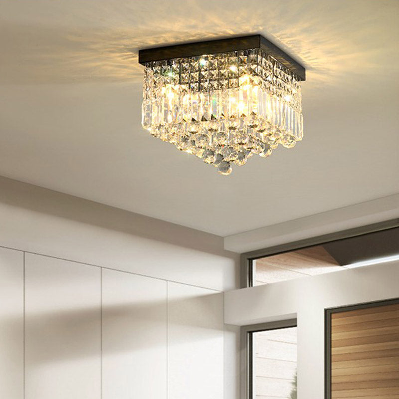 Rectangle Corridor Ceiling Mounted Light Faceted Crystal 2/4 Heads Contemporary Flush Light in Black/White Black Clearhalo 'Ceiling Lights' 'Close To Ceiling Lights' 'Close to ceiling' 'Flush mount' Lighting' 314349