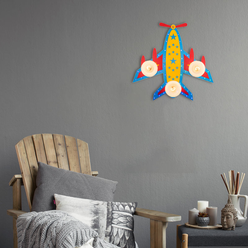 Chic Modern Plane Flush Mount Ceiling Light Metal 3 Bulbs in Multi Color Ceiling Light Fixture for Kindergarten Clearhalo 'Ceiling Lights' 'Close To Ceiling Lights' 'Close to ceiling' 'Flush mount' Lighting' 31435