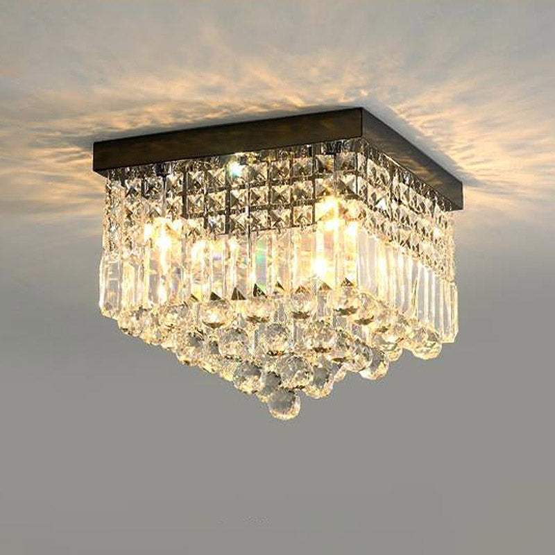 Rectangle Corridor Ceiling Mounted Light Faceted Crystal 2/4 Heads Contemporary Flush Light in Black/White Clearhalo 'Ceiling Lights' 'Close To Ceiling Lights' 'Close to ceiling' 'Flush mount' Lighting' 314350