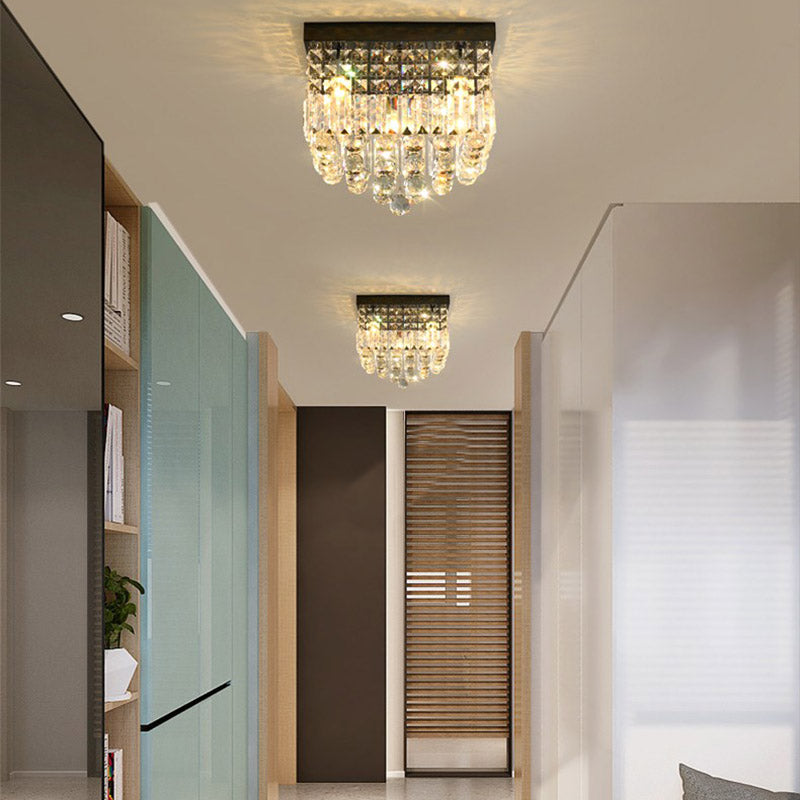 Rectangle Corridor Ceiling Mounted Light Faceted Crystal 2/4 Heads Contemporary Flush Light in Black/White Clearhalo 'Ceiling Lights' 'Close To Ceiling Lights' 'Close to ceiling' 'Flush mount' Lighting' 314351