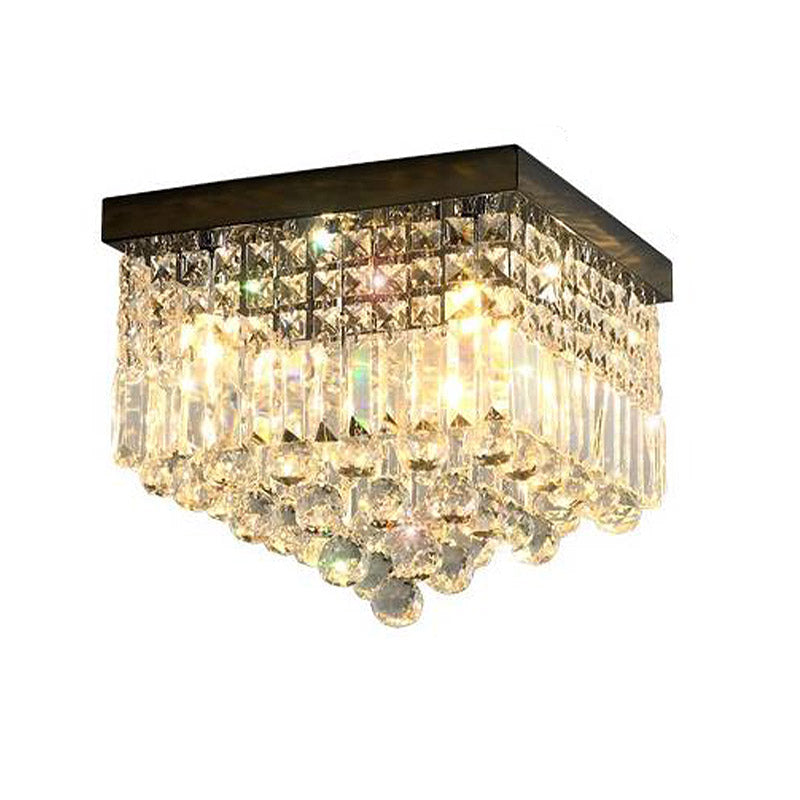 Rectangle Corridor Ceiling Mounted Light Faceted Crystal 2/4 Heads Contemporary Flush Light in Black/White Clearhalo 'Ceiling Lights' 'Close To Ceiling Lights' 'Close to ceiling' 'Flush mount' Lighting' 314353