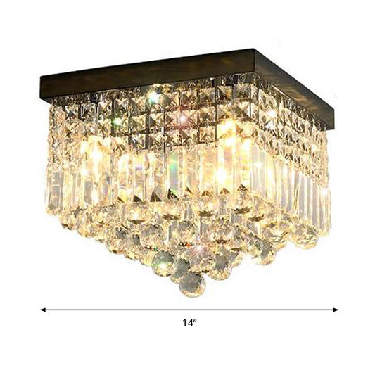 Rectangle Corridor Ceiling Mounted Light Faceted Crystal 2/4 Heads Contemporary Flush Light in Black/White Clearhalo 'Ceiling Lights' 'Close To Ceiling Lights' 'Close to ceiling' 'Flush mount' Lighting' 314355
