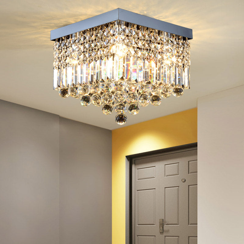 Rectangle Corridor Ceiling Mounted Light Faceted Crystal 2/4 Heads Contemporary Flush Light in Black/White White Clearhalo 'Ceiling Lights' 'Close To Ceiling Lights' 'Close to ceiling' 'Flush mount' Lighting' 314357