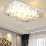 Rectangle Ceiling Light Modern Crystal Rod 16 Heads Nickel Flush Mount Light for Bedroom Clearhalo 'Ceiling Lights' 'Close To Ceiling Lights' 'Close to ceiling' 'Flush mount' Lighting' 314388