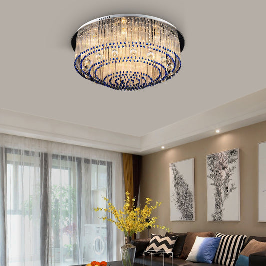 Round Crystal Rod Flush Mount Lamp Contemporary 6/9/14 Lights Nickel Ceiling Light Fixture Clearhalo 'Ceiling Lights' 'Close To Ceiling Lights' 'Close to ceiling' 'Flush mount' Lighting' 314393